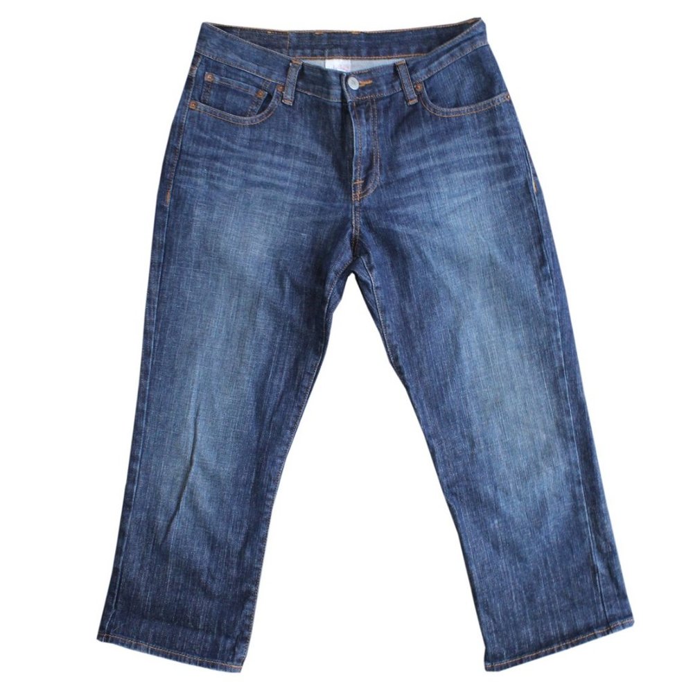 Women's Lucky Brand Dungarees Dark Blue Denim Straight Leg Crop Jeans Size 29